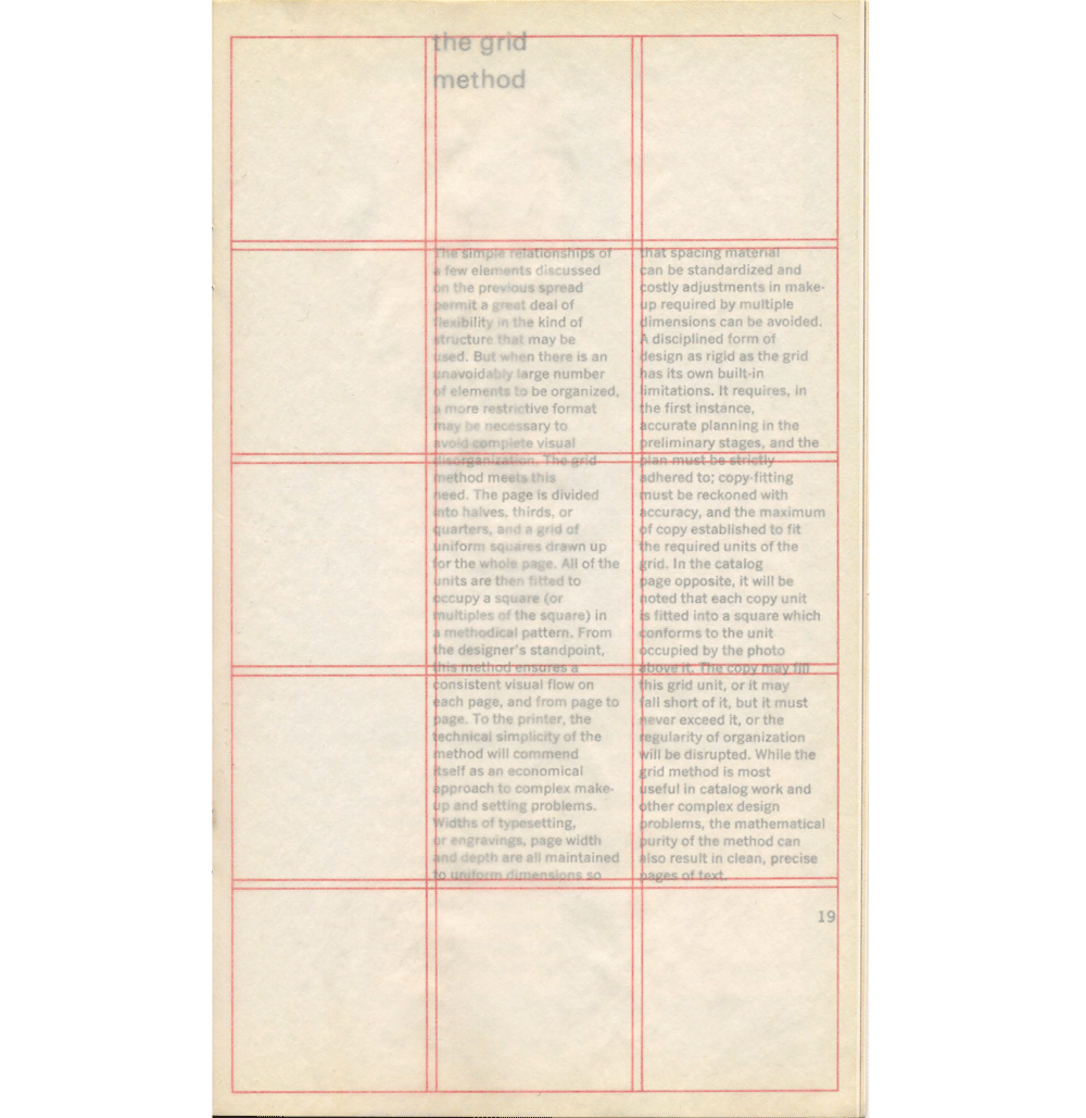 Page 19 of The Organization of Space: A Typographic Quest Number 4, 1966. Written and designed by Carl Dair. Published by the West Virginia Pulp and Paper Company.